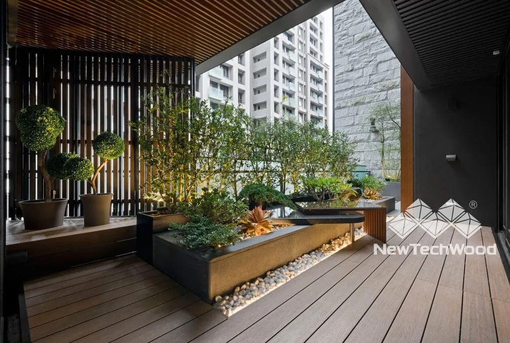 Planted terrace on an urban apartment block