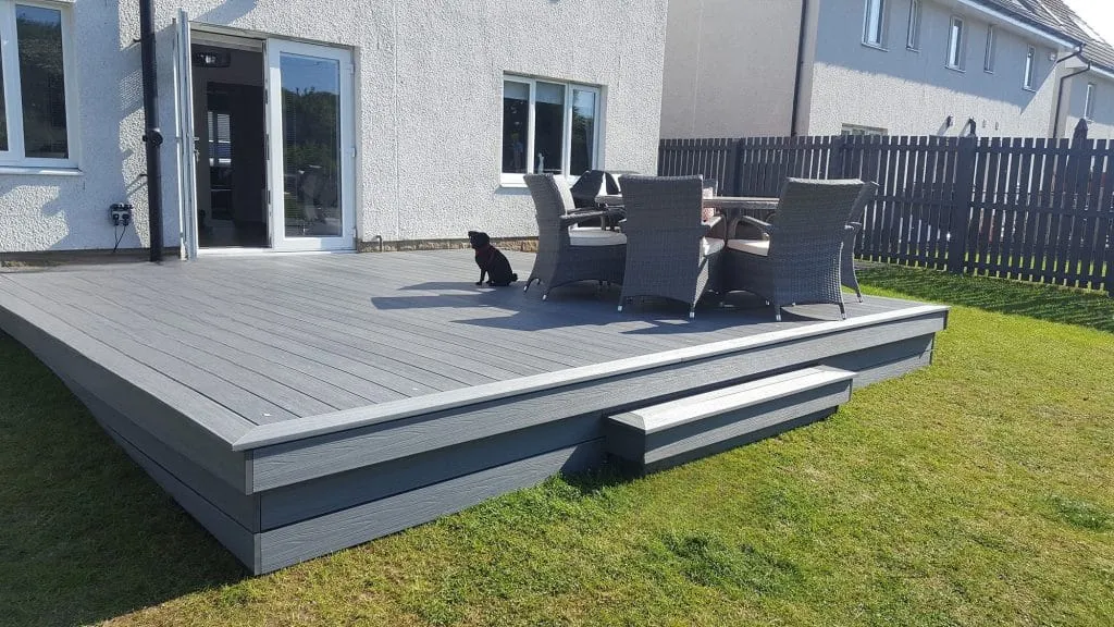 Grey deck off a suburban living room
