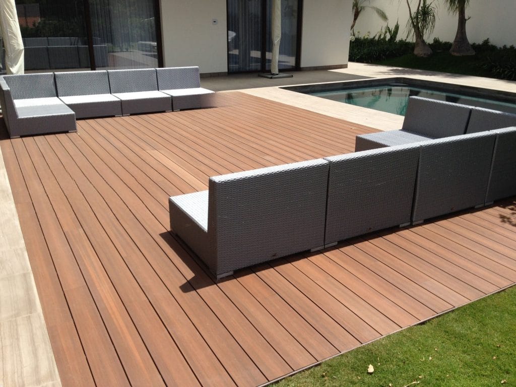 Dark boards wrapping a lap pool