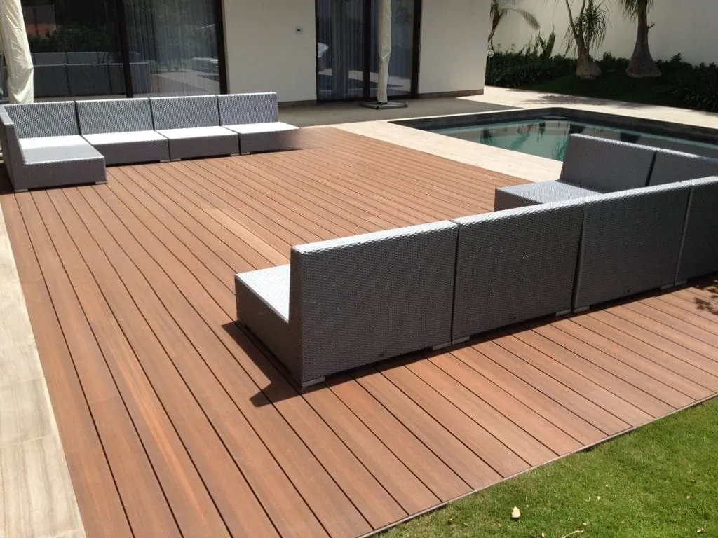 Dark boards wrapping a lap pool