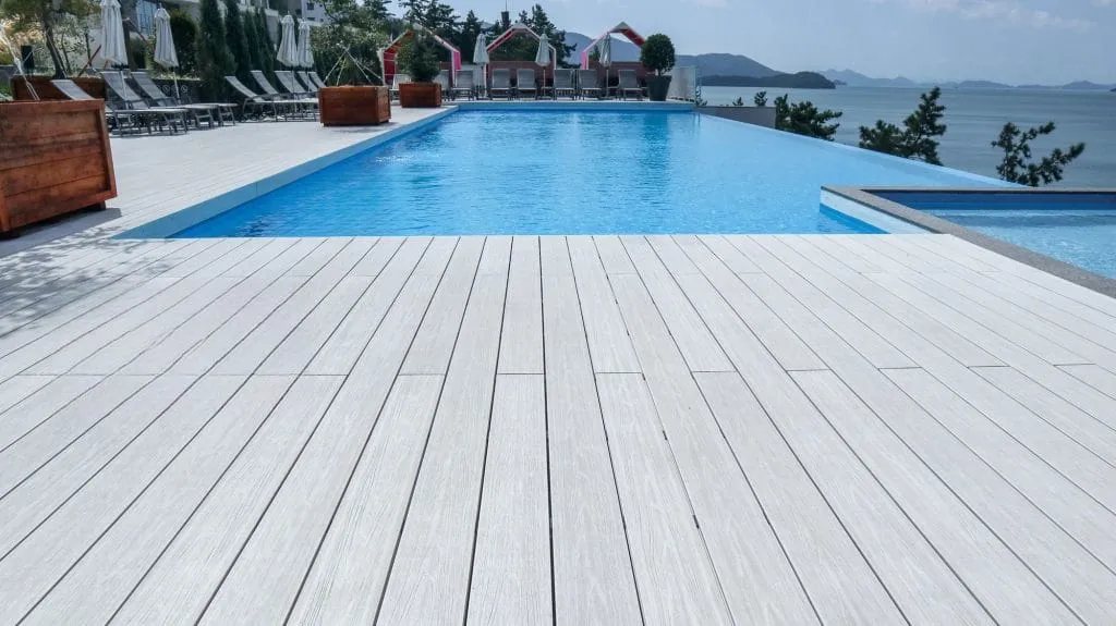 Light boards wrapping a resort pool