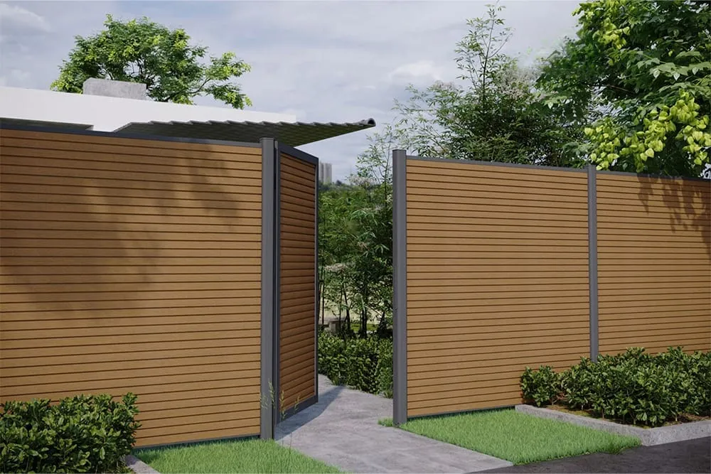 Fence and gate in a teak finish