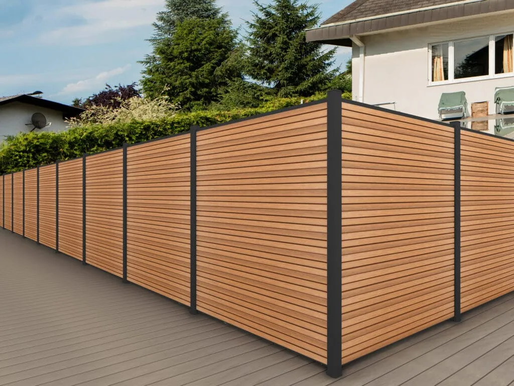 Horizontal fence panels with black posts
