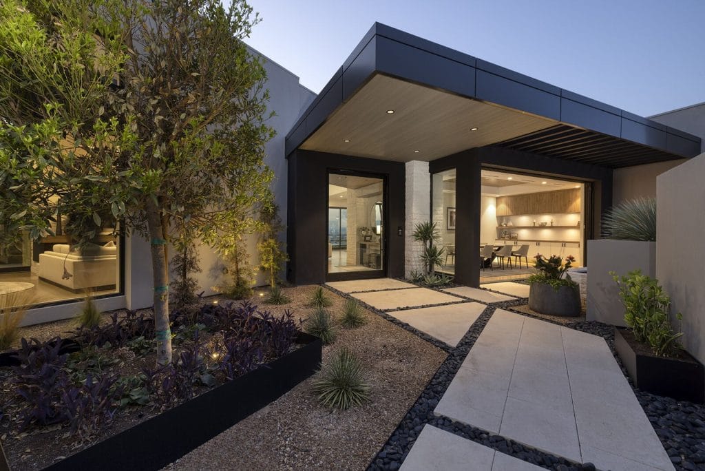 Cladding and stone on a modern entry