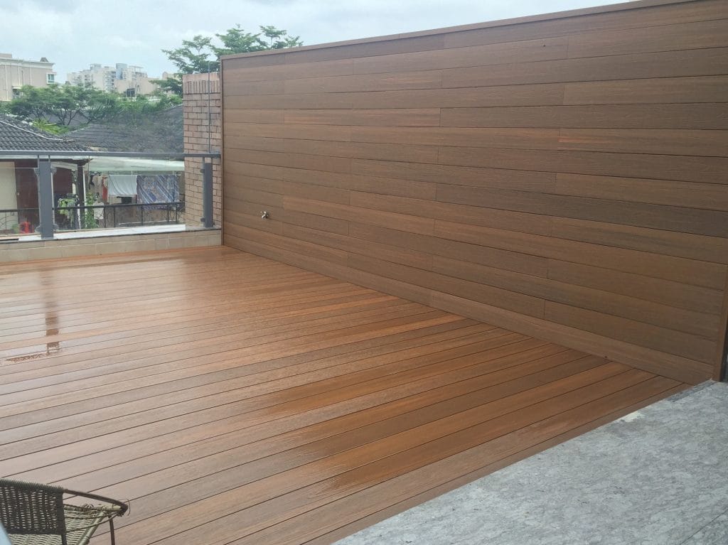Soffit and wall panels in a warm tone