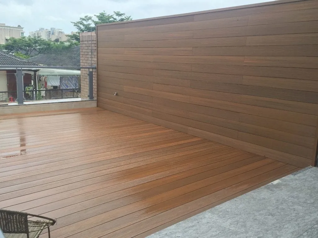 Soffit and wall panels in a warm tone