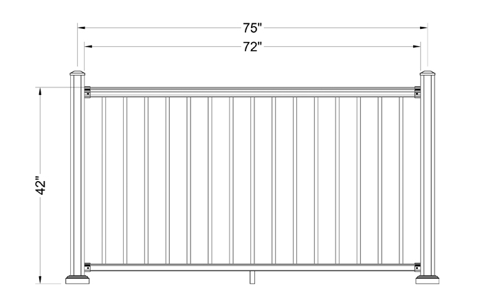 42″ high × 72″ panel — 75″ between post faces