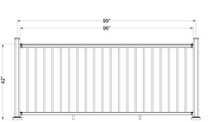 42″ high × 96″ panel — 99″ between post faces