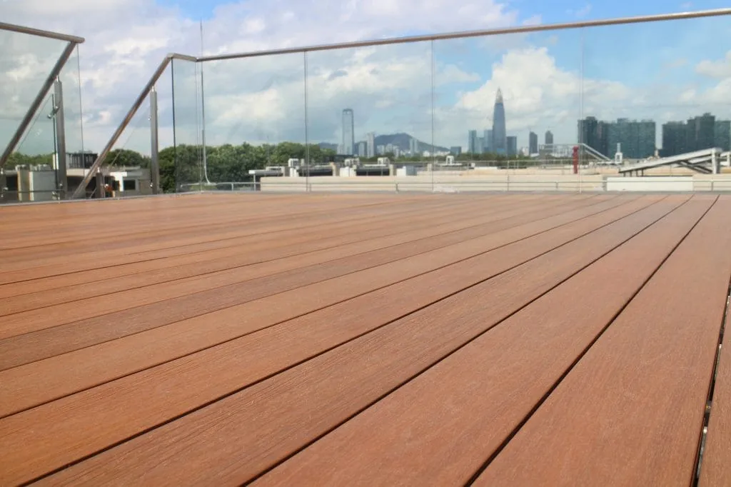 Board detail on a city rooftop