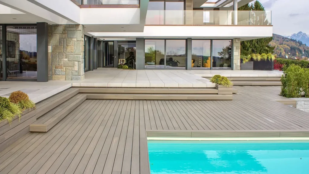 Garden deck with built-in planters