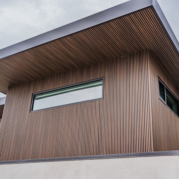 Architectural detail of composite-clad residence
